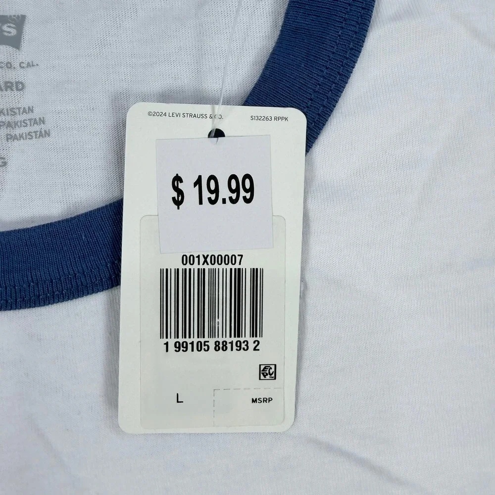 Levi's Mens L White Blue 100% Cotton Ringer T-Shirt Eagle Graphic 1853 Heritage
